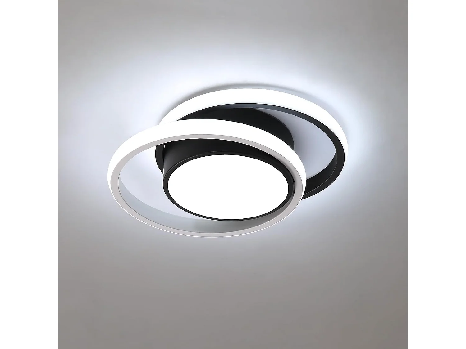 Plafonnier LED Double Rond Design Moderne pour Salle de Bain Salon Chambre Cuisine Éclairage Puissant et Élégant (Noir+Blanc 32W Lumière Blanche 6500K)