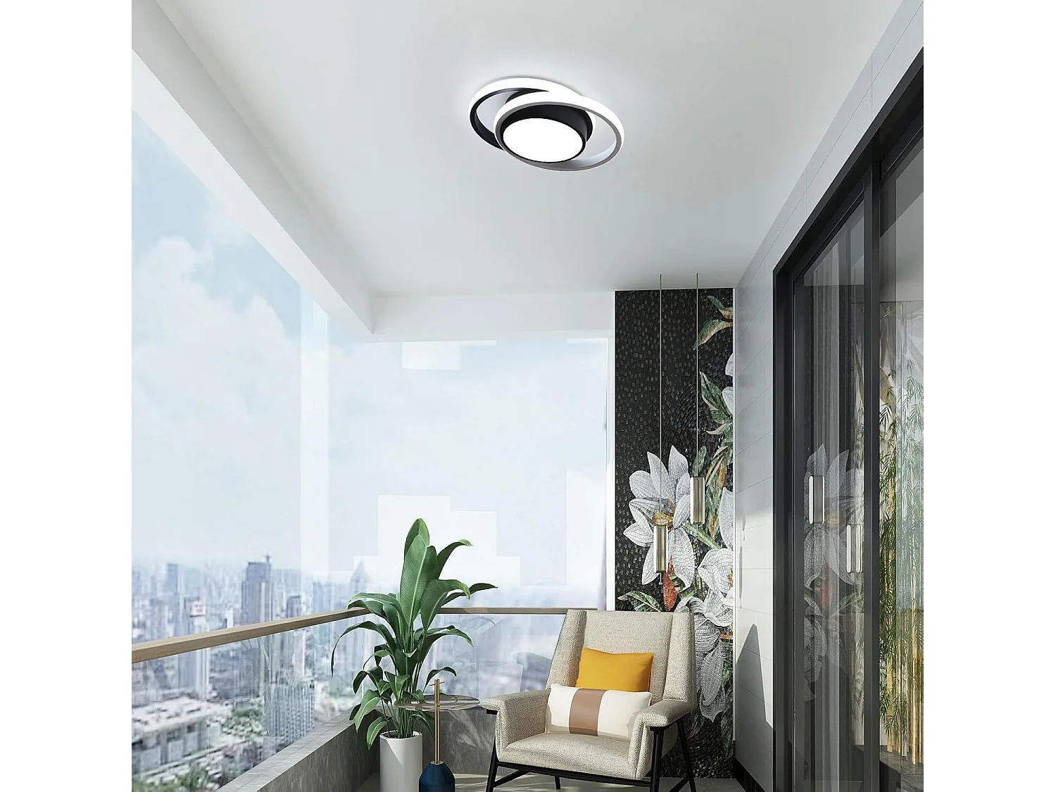 Plafonnier LED Double Rond Design Moderne pour Salle de Bain Salon Chambre Cuisine Éclairage Puissant et Élégant (Noir+Blanc 32W Lumière Blanche 6500K)