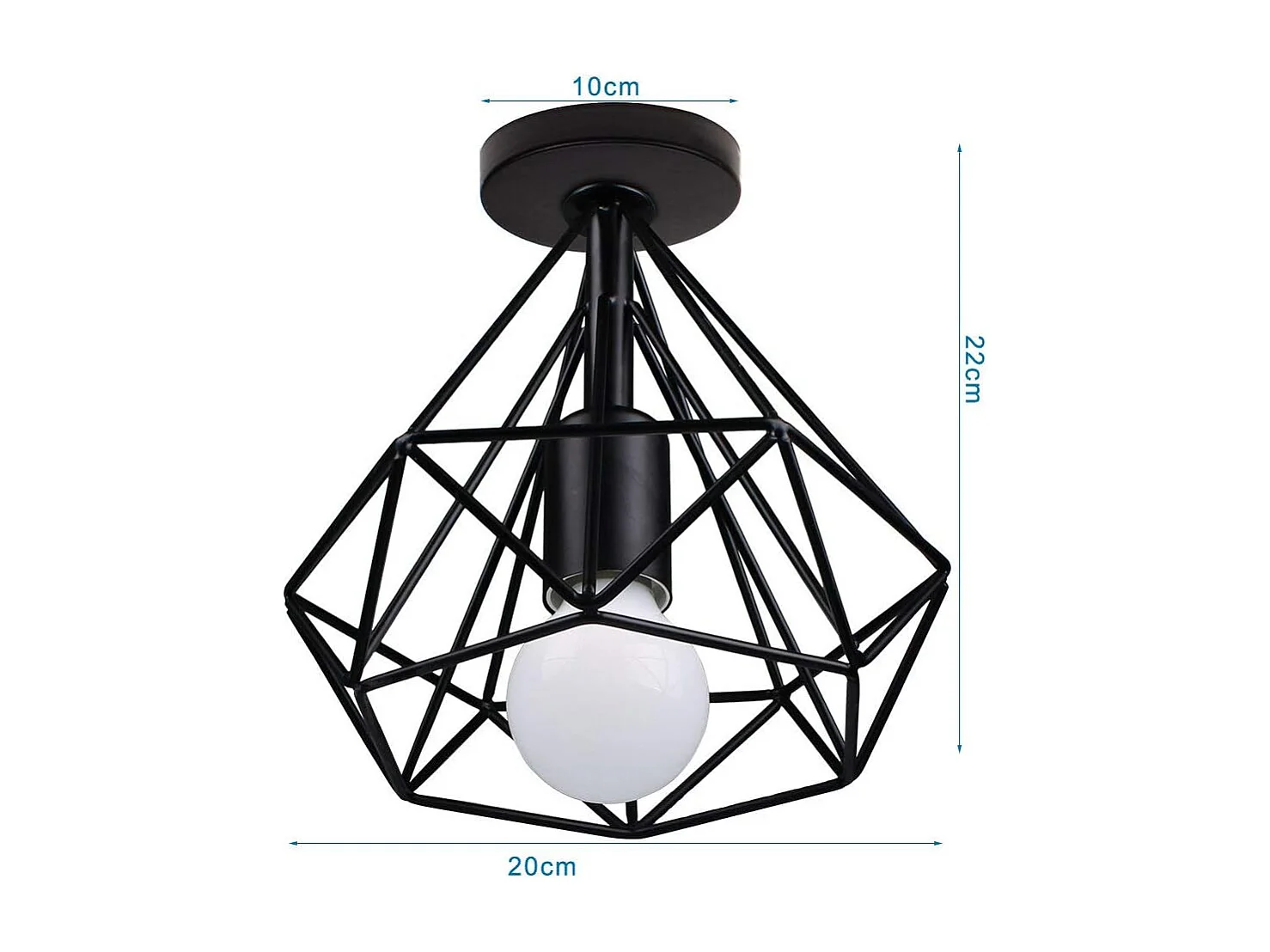 Plafonnier Industrielle Vintage en Métal LED E27 Cage forme Diamant 20cm pour Salle à Manger,Bar,Chambre,Cuisine et Salon (Noir)