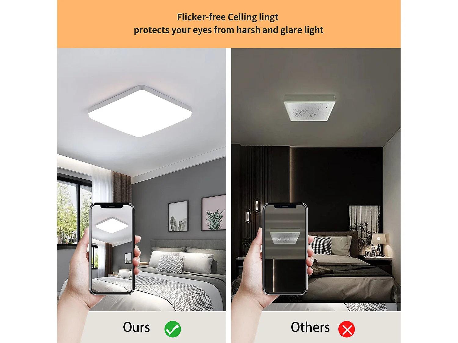 Plafonnier LED Blanc Carré Luminaire 36W 3300LM 4000K pour Salle De Bain Chambre à Coucher Cuisine et Couloir