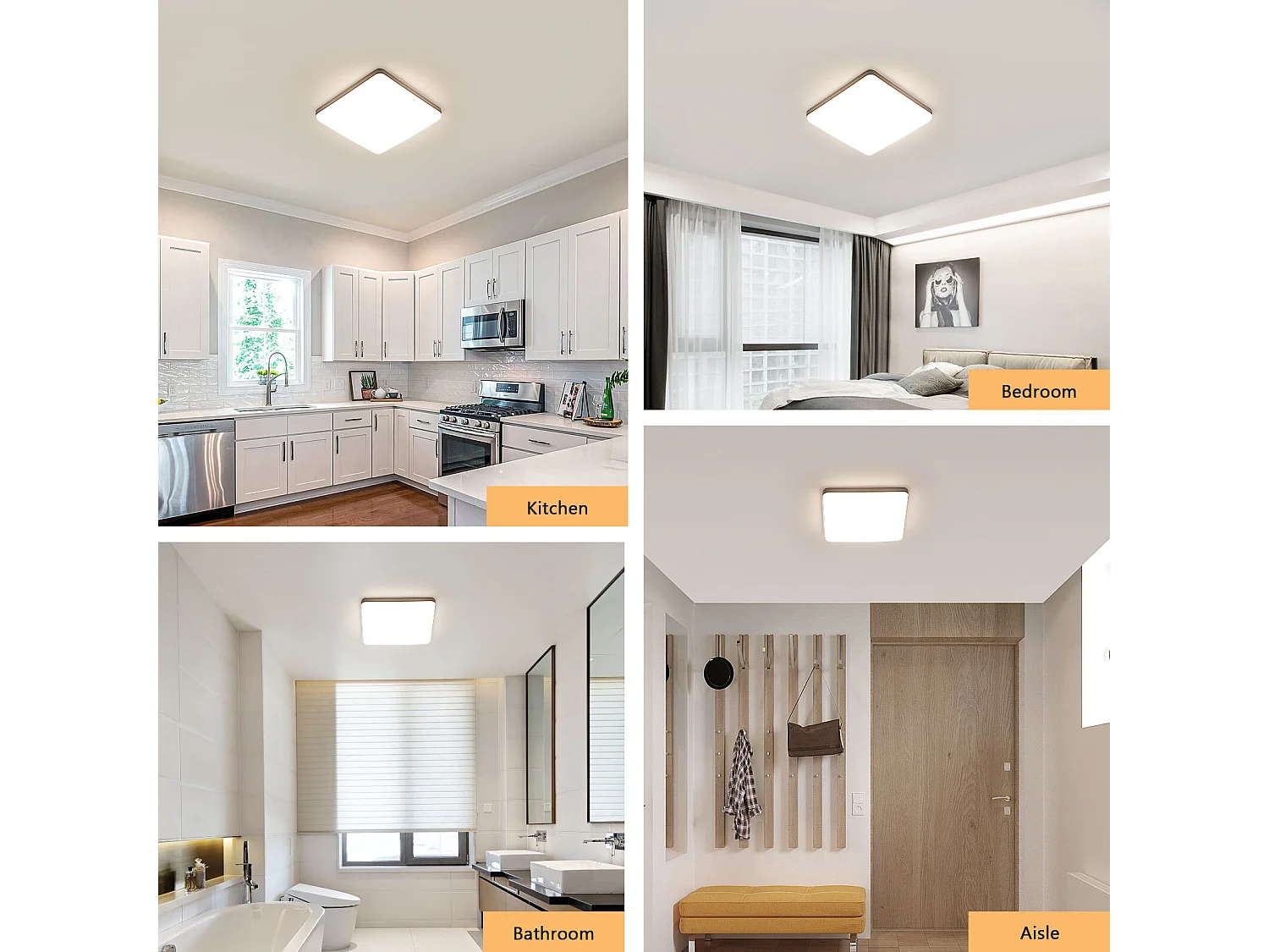 Plafonnier LED Blanc Carré Luminaire 36W 3300LM 4000K pour Salle De Bain Chambre à Coucher Cuisine et Couloir