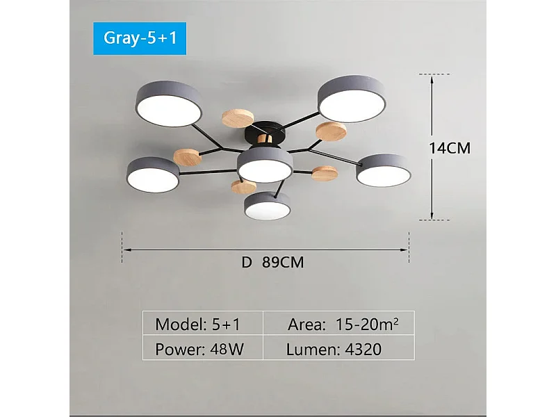 Plafonnier LED moderne dimmable 3 couleurs - Design élégant pour salon, chambre, bureau - 6 sources lumineuses ajustables