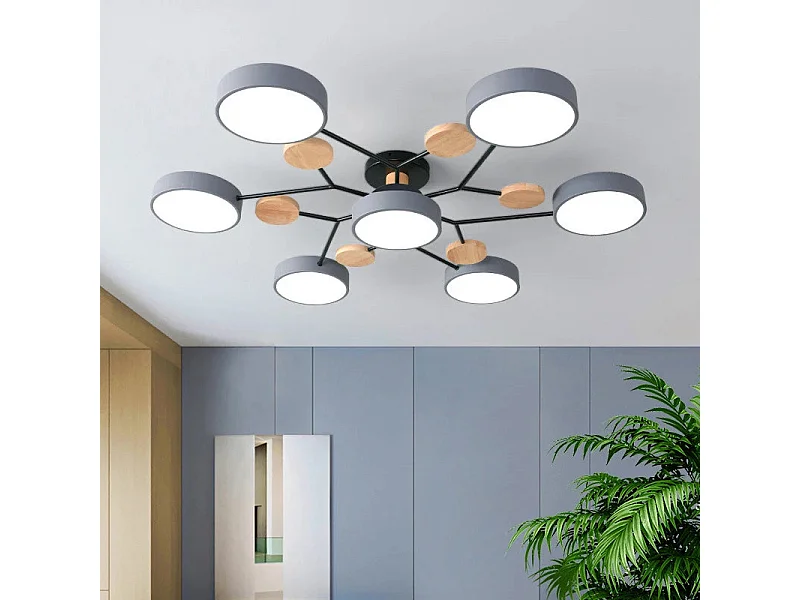 Plafonnier LED moderne dimmable 3 couleurs - Design élégant pour salon, chambre, bureau - 6 sources lumineuses ajustables