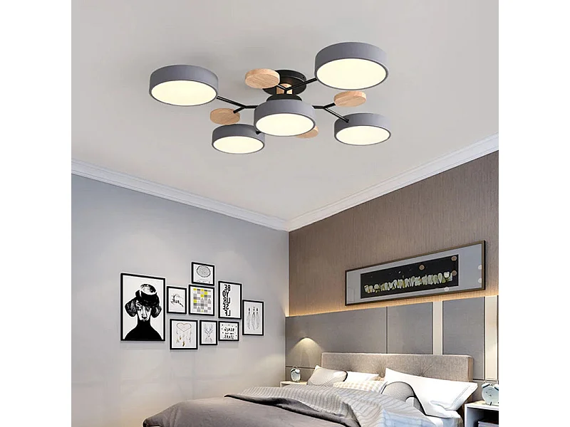 Plafonnier LED moderne dimmable 3 couleurs - Design élégant pour salon, chambre, bureau - 6 sources lumineuses ajustables