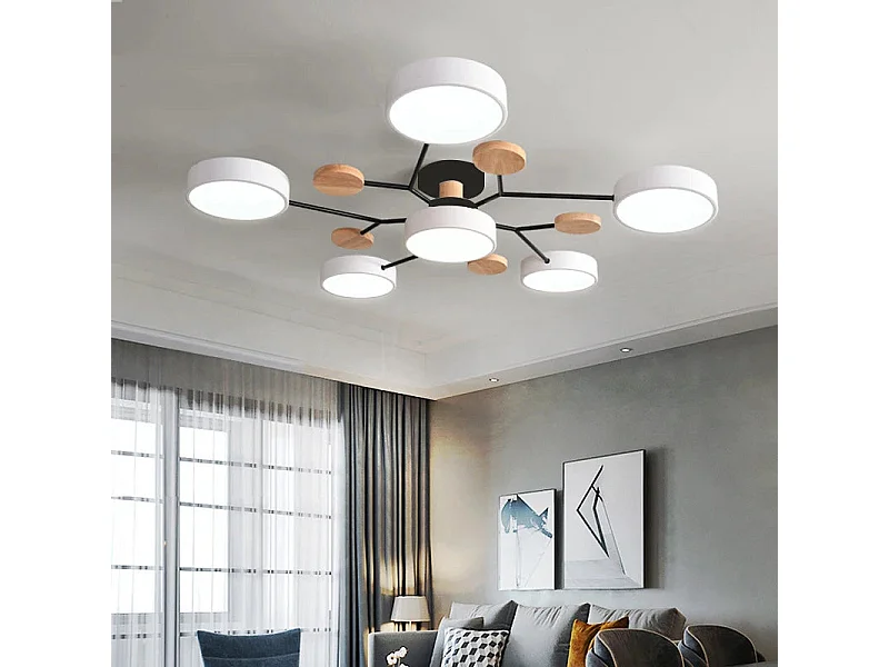 Plafonnier LED moderne dimmable 3 couleurs - Design élégant pour salon, chambre, bureau - 6 sources lumineuses ajustables