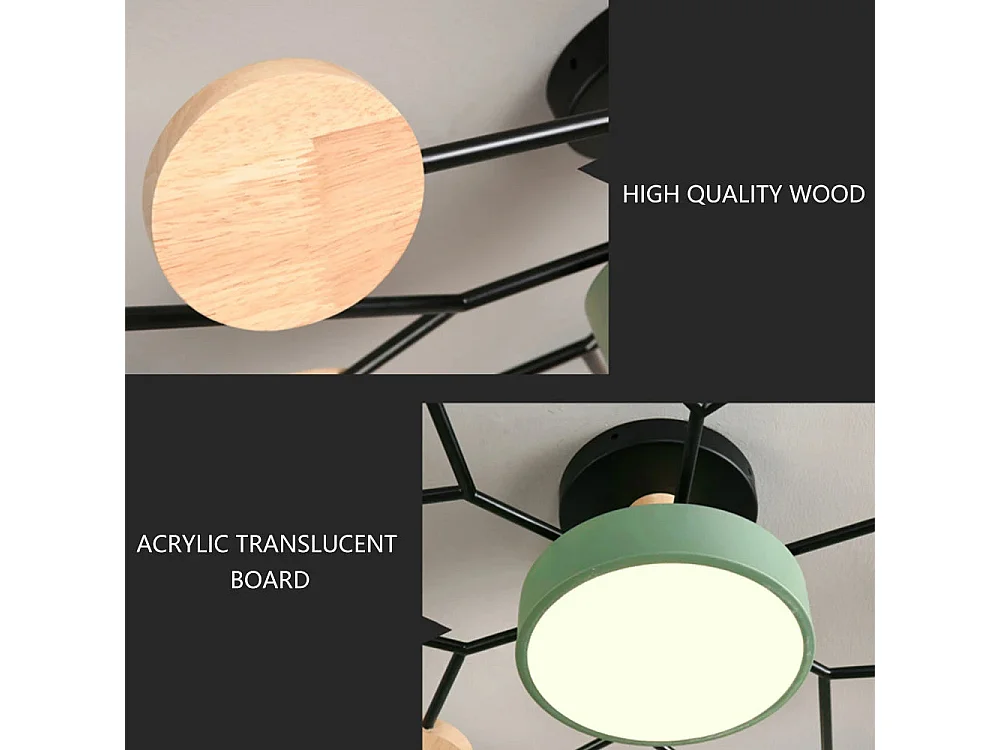 Plafonnier LED moderne dimmable 3 couleurs - Design élégant pour salon, chambre, bureau - 6 sources lumineuses ajustables