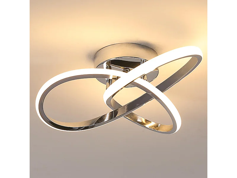 Plafonnier LED Moderne Design Créatif en Aluminium Lampe de Lustre pour Cuisine Salon Chambre Salle à Manger（Argenté 30W Lumière Blanche Chaud 3000K）