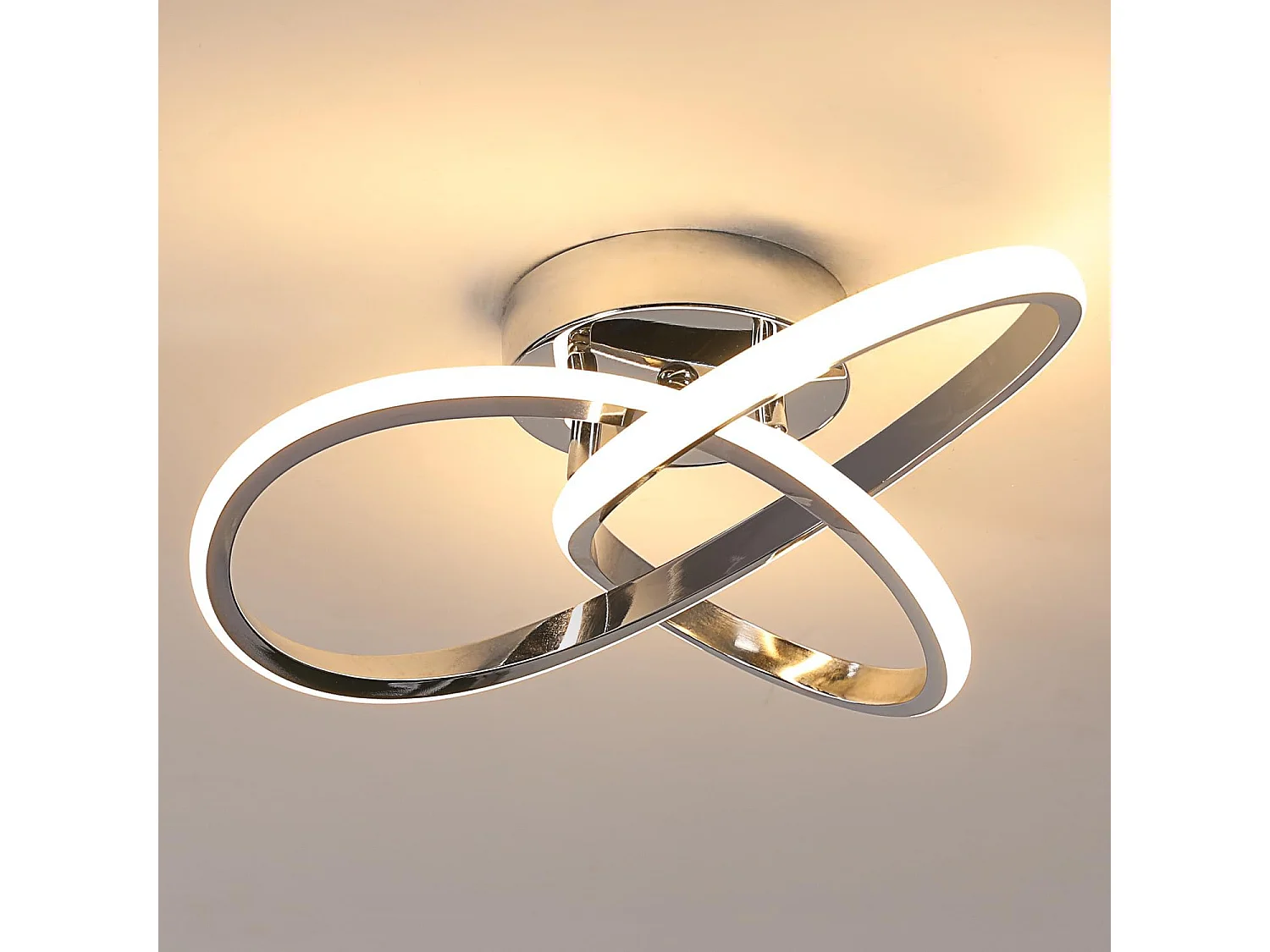 Plafonnier LED Moderne Design Créatif en Aluminium Lampe de Lustre pour Cuisine Salon Chambre Salle à Manger（Argenté 30W Lumière Blanche Chaud 3000K）