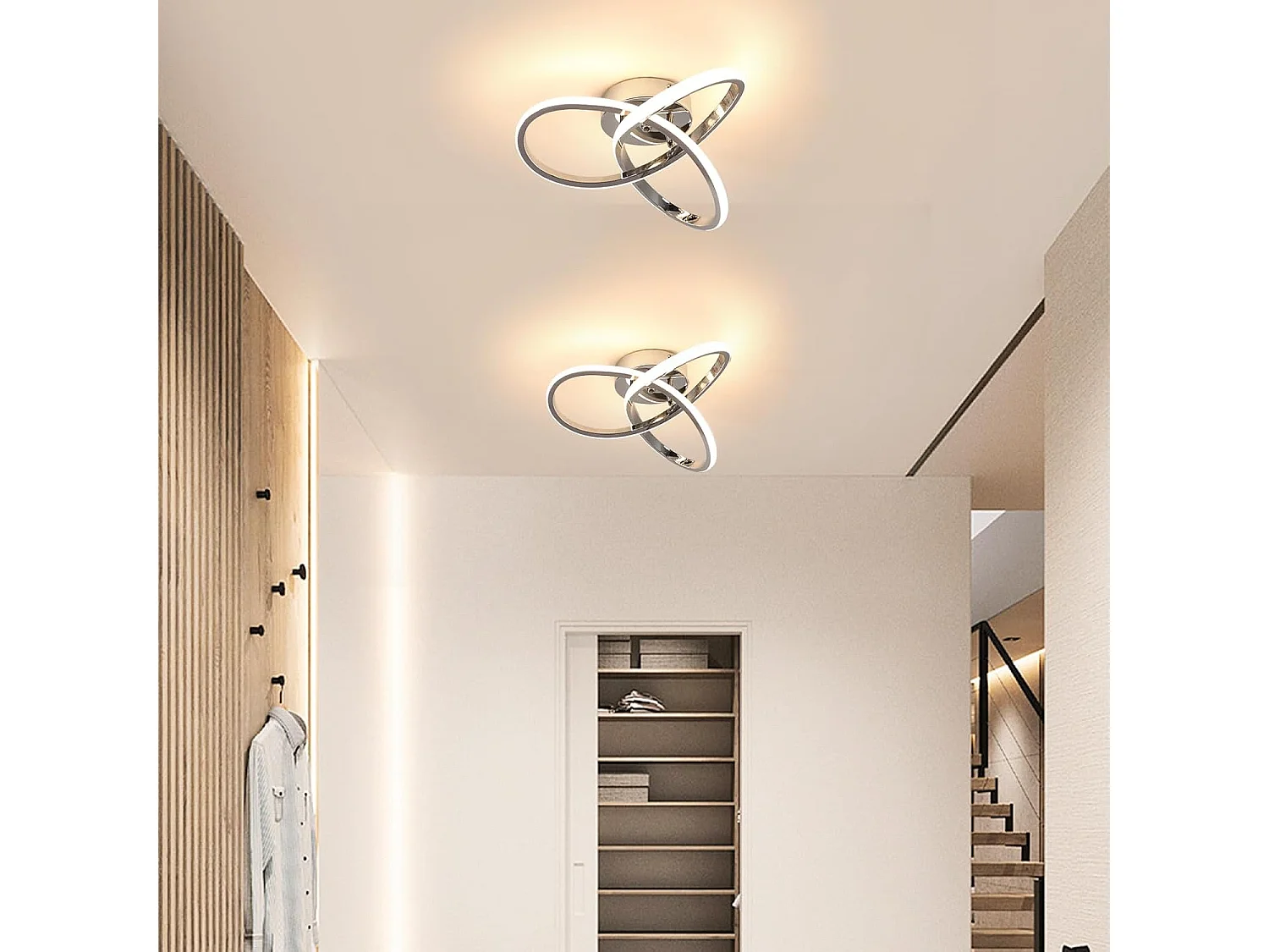 Plafonnier LED Moderne Design Créatif en Aluminium Lampe de Lustre pour Cuisine Salon Chambre Salle à Manger（Argenté 30W Lumière Blanche Chaud 3000K）