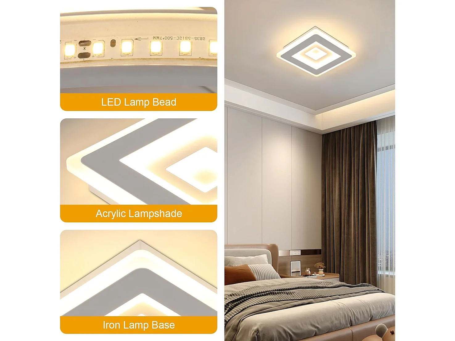 Plafonnier LED Ultra-mince, Blanc, 26W 3000K Lumière Blanche Chaude, en Acrylique, 20*5 CM