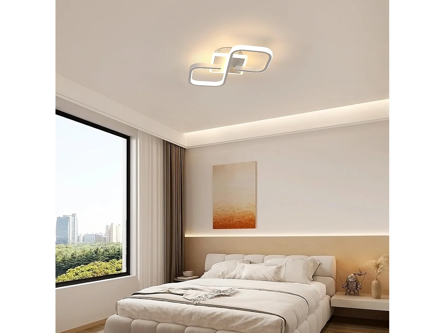 Plafonnier LED, Blanc Carré, en Acrylique, 30W 3500K Lumière Blanche Chaude, pour Salon Chambre
