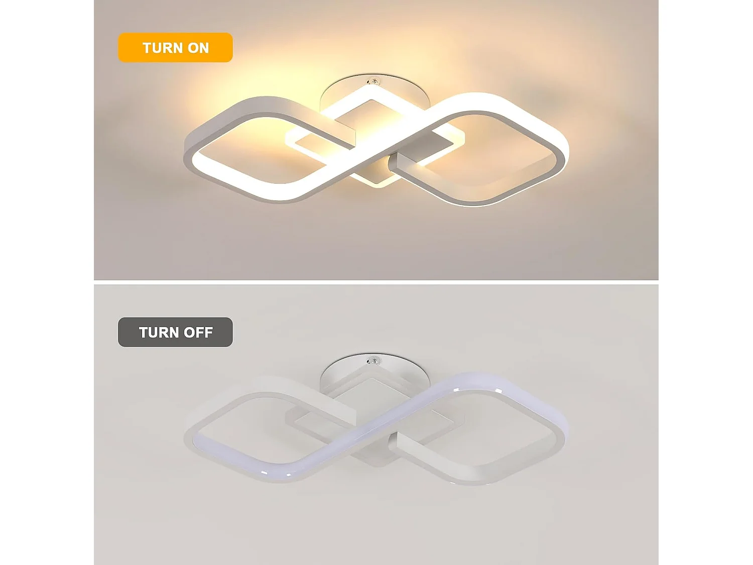 Plafonnier LED, Blanc Carré, en Acrylique, 30W 3500K Lumière Blanche Chaude, pour Salon Chambre