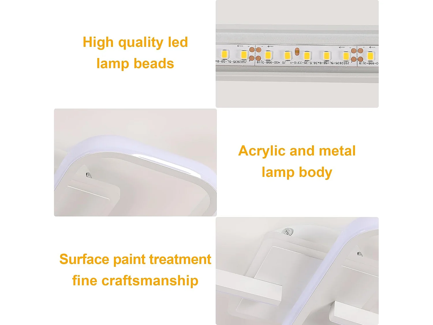 Plafonnier LED, Blanc Carré, en Acrylique, 30W 3500K Lumière Blanche Chaude, pour Salon Chambre