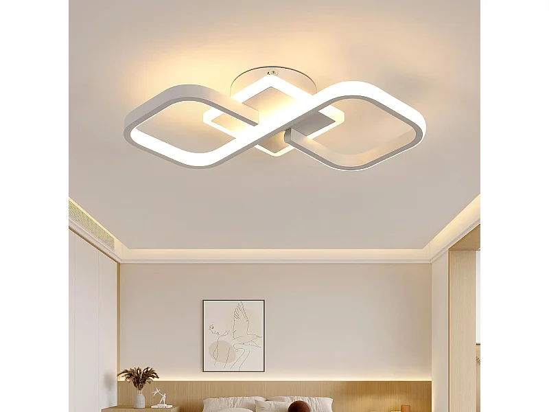 Plafonnier LED, Blanc Carré, en Acrylique, 30W 3500K Lumière Blanche Chaude, pour Salon Chambre