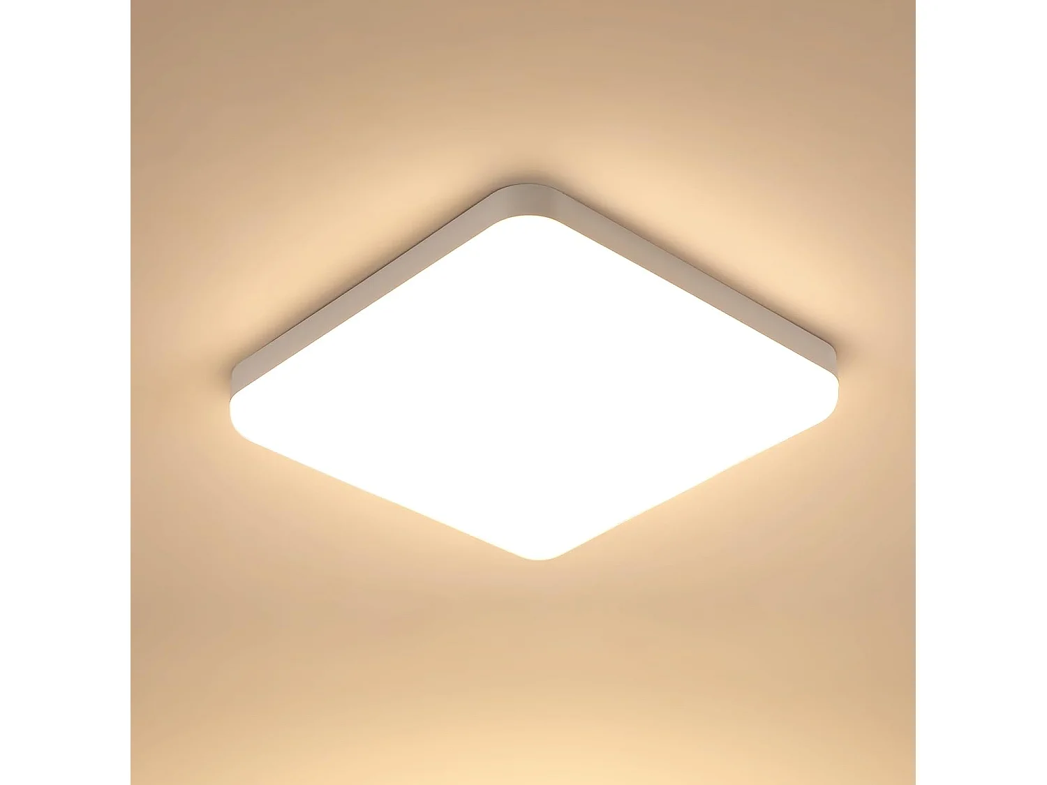 Plafonnier LED Carré Blanc, 3000K Lumière Blanche Chaude 32W, PVC Imperméable IP44, Idéal pour Salle de Bain Chambre Balcon