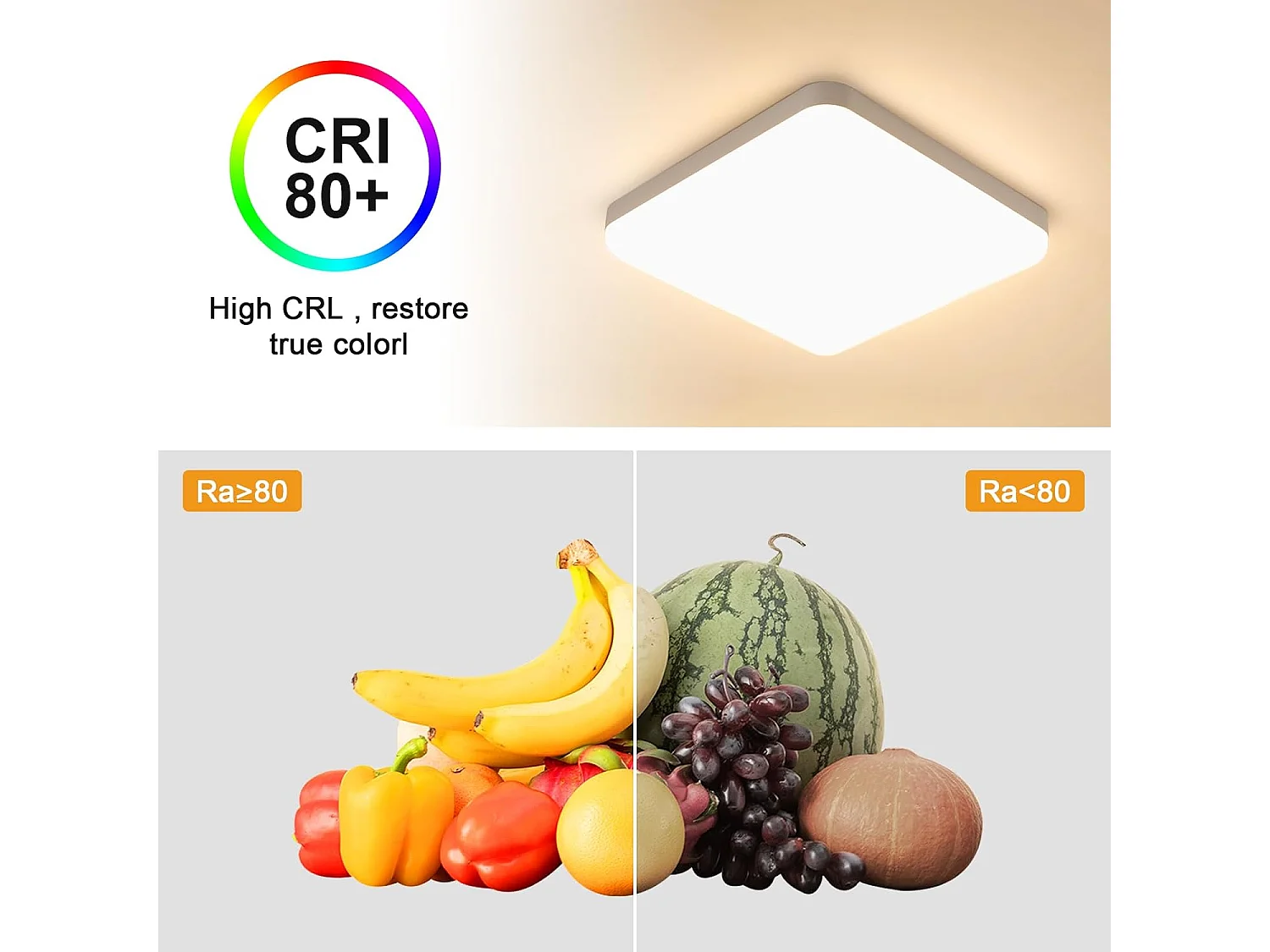 Plafonnier LED Carré Blanc, 3000K Lumière Blanche Chaude 32W, PVC Imperméable IP44, Idéal pour Salle de Bain Chambre Balcon