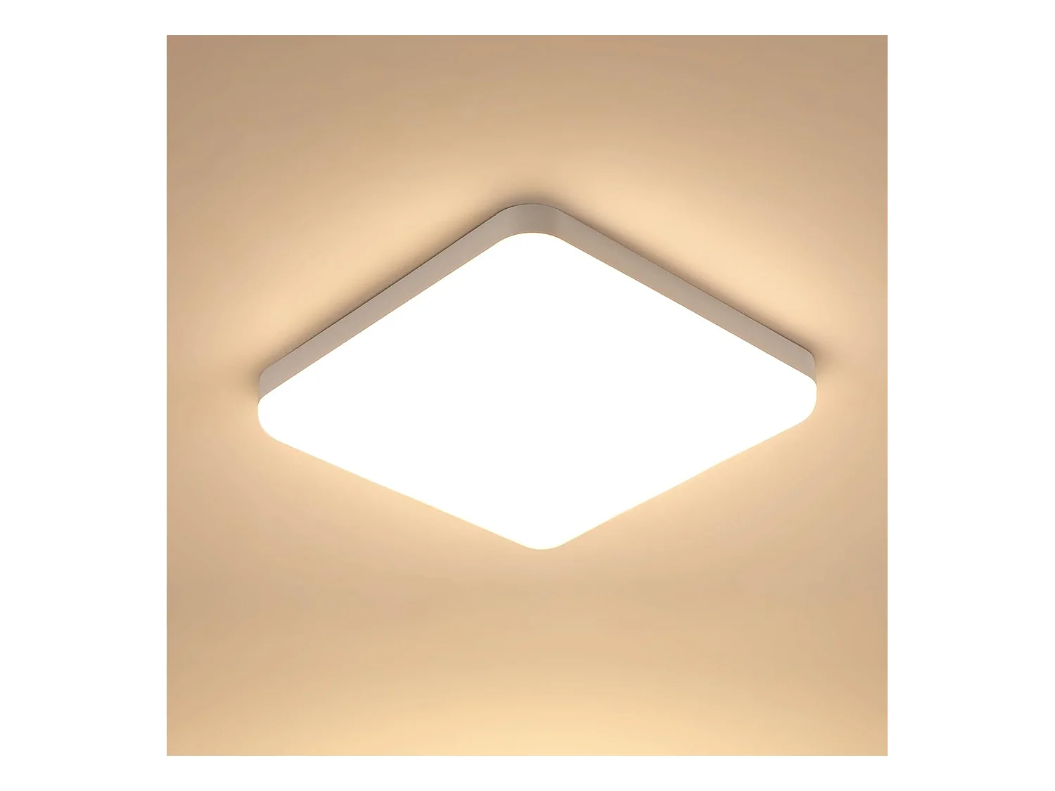 Plafonnier LED Carré Blanc, 3000K Lumière Blanche Chaude 32W, PVC Imperméable IP44, Idéal pour Salle de Bain Chambre Balcon