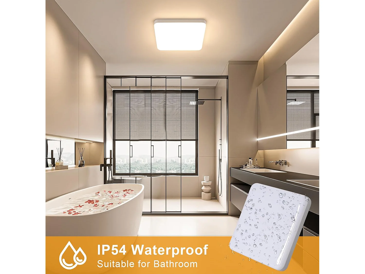 Plafonnier LED Carré Blanc, 3000K Lumière Blanche Chaude 32W, PVC Imperméable IP44, Idéal pour Salle de Bain Chambre Balcon