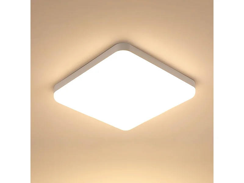 Plafonnier LED Carré Blanc, 3000K Lumière Blanche Chaude 32W, PVC Imperméable IP44, Idéal pour Salle de Bain Chambre Balcon