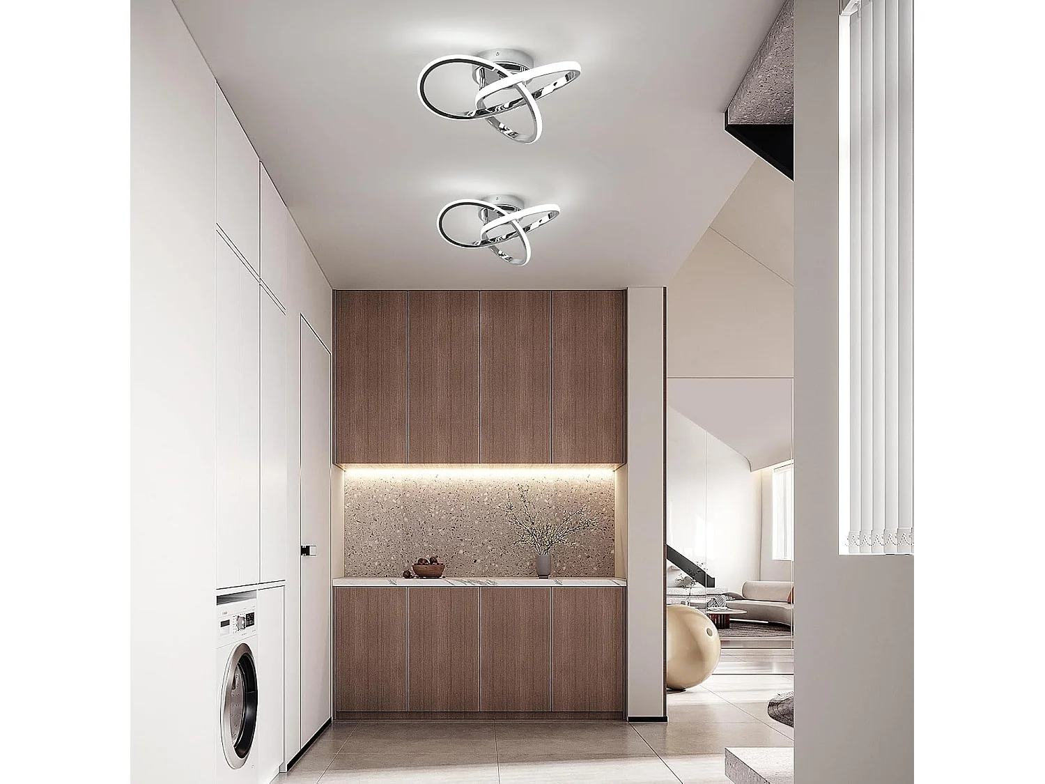 Plafonnier LED Moderne Design Créatif en Aluminium Lampe de Lustre pour Cuisine Salon Chambre Salle à Manger（Argenté 30W Lumière Blanche Froide 6500K）
