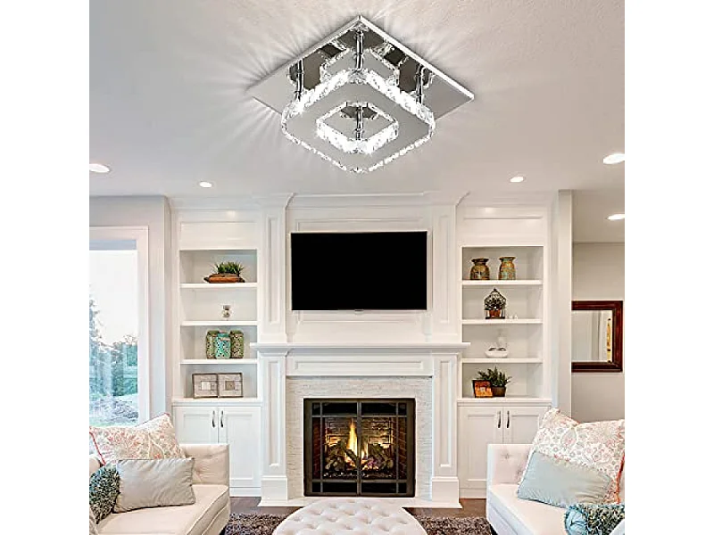 Lustre de plafond minimaliste moderne 12W, plafonnier carré en cristal à LED pour salle de bain, chambre à coucher, salon, couloir, cuisine, salle à