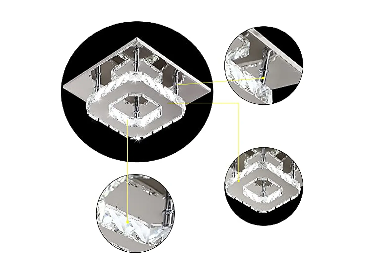 Lustre de plafond minimaliste moderne 12W, plafonnier carré en cristal à LED pour salle de bain, chambre à coucher, salon, couloir, cuisine, salle à