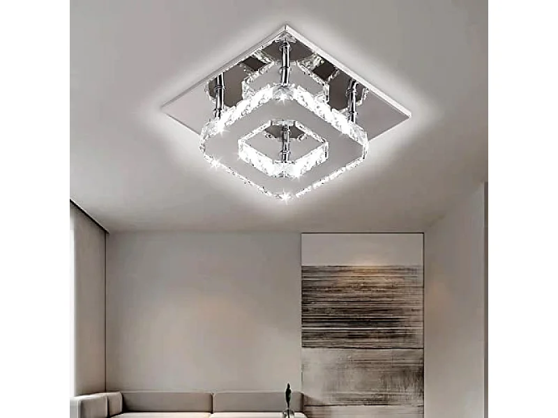 Lustre de plafond minimaliste moderne 12W, plafonnier carré en cristal à LED pour salle de bain, chambre à coucher, salon, couloir, cuisine, salle à
