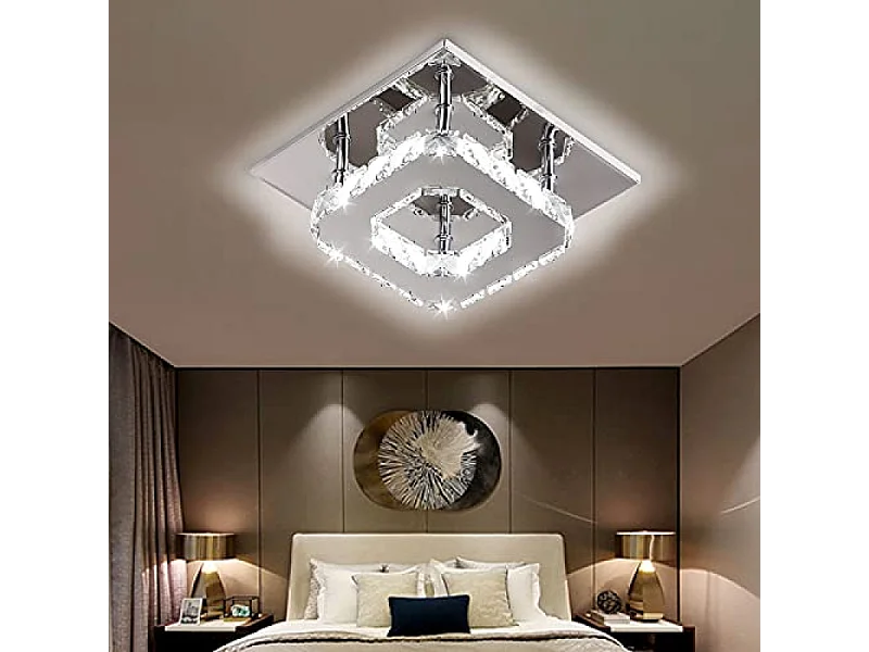 Lustre de plafond minimaliste moderne 12W, plafonnier carré en cristal à LED pour salle de bain, chambre à coucher, salon, couloir, cuisine, salle à