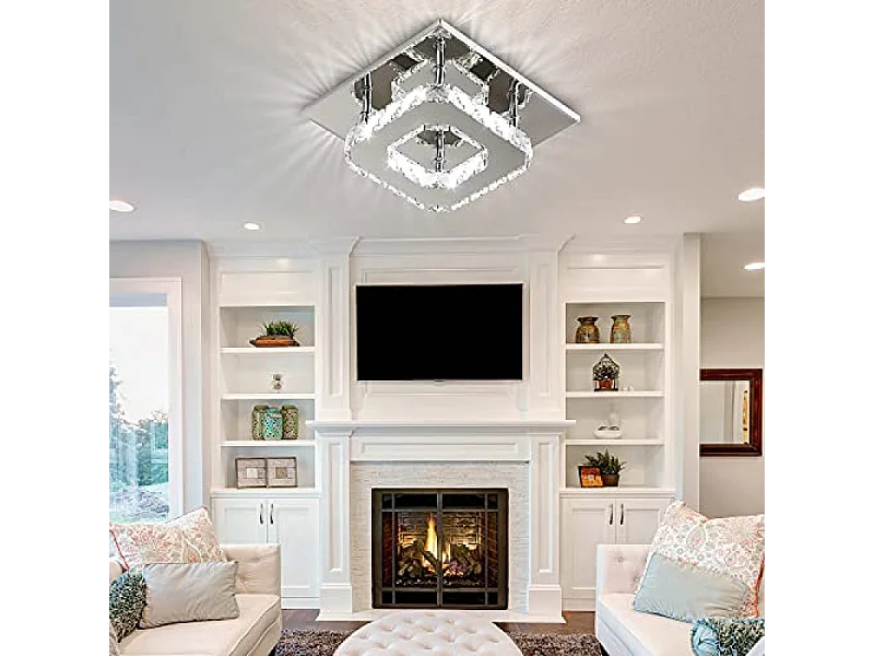 Lustre de plafond minimaliste moderne 12W, plafonnier carré en cristal à LED pour salle de bain, chambre à coucher, salon, couloir, cuisine, salle à
