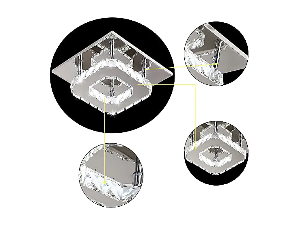 Lustre de plafond minimaliste moderne 12W, plafonnier carré en cristal à LED pour salle de bain, chambre à coucher, salon, couloir, cuisine, salle à
