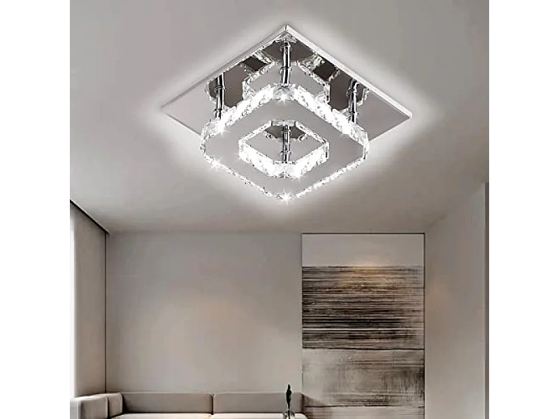 Lustre de plafond minimaliste moderne 12W, plafonnier carré en cristal à LED pour salle de bain, chambre à coucher, salon, couloir, cuisine, salle à