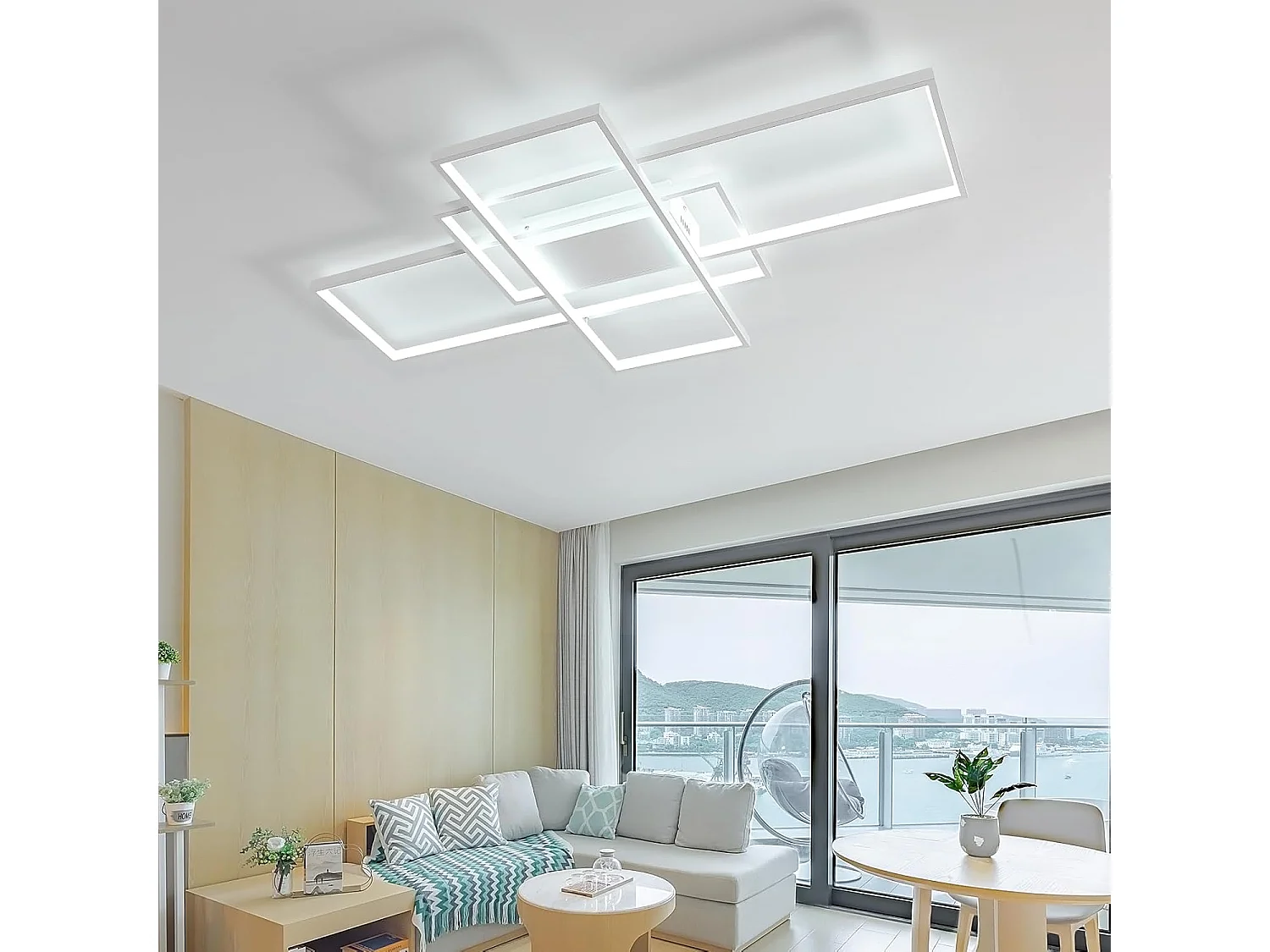 Plafonnier Led Dimmable Moderne Dimmable 3000K-6000K Rectangle Lampe de Plafond Pour salon chambre à coucher salle à manger bureau Blanc