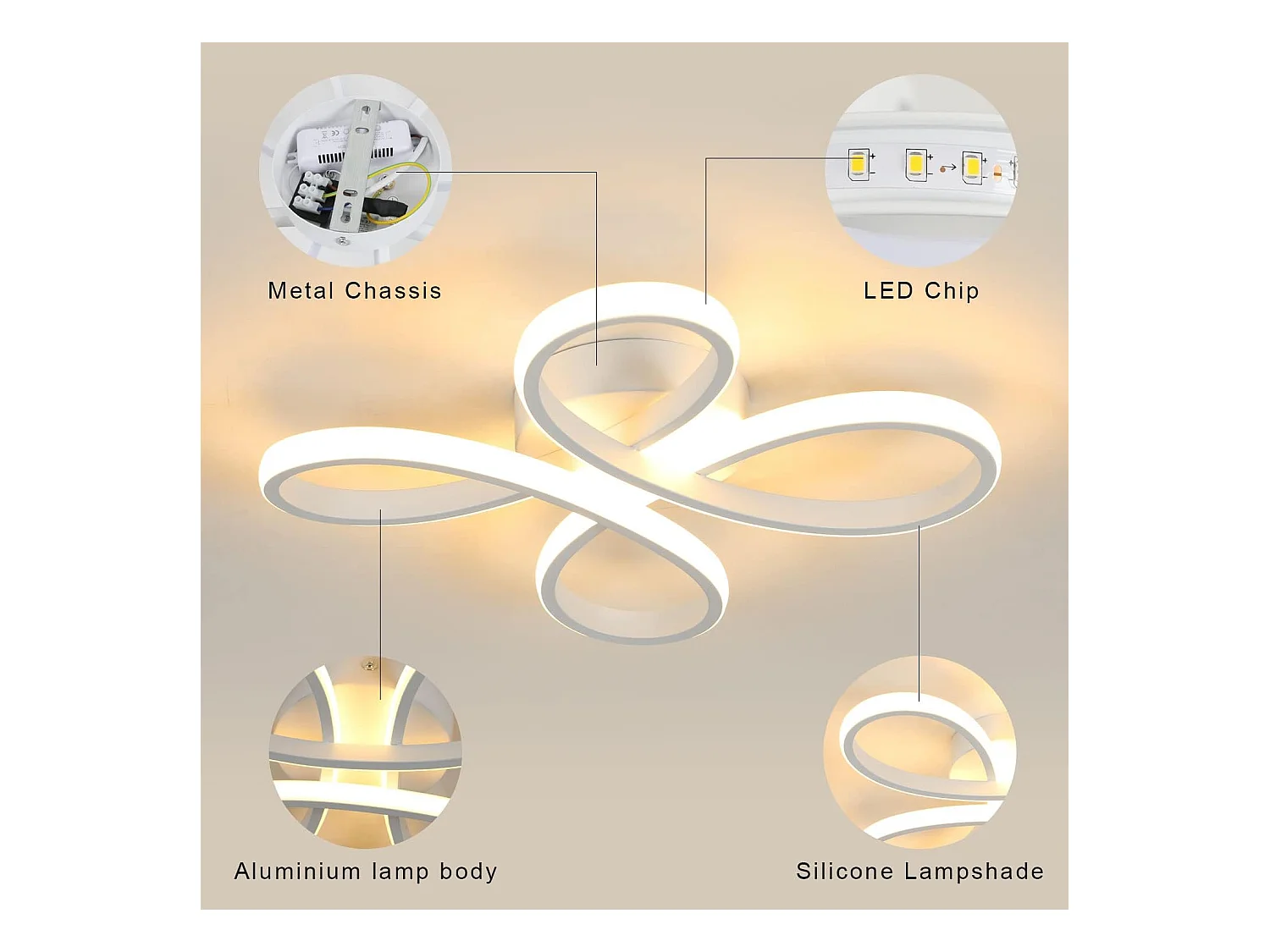 Plafonnier LED moderne en aluminium en forme de pétales blanc Éclairage élégant pour cuisine, chambre, salon et plus encore （Lumière chaude)