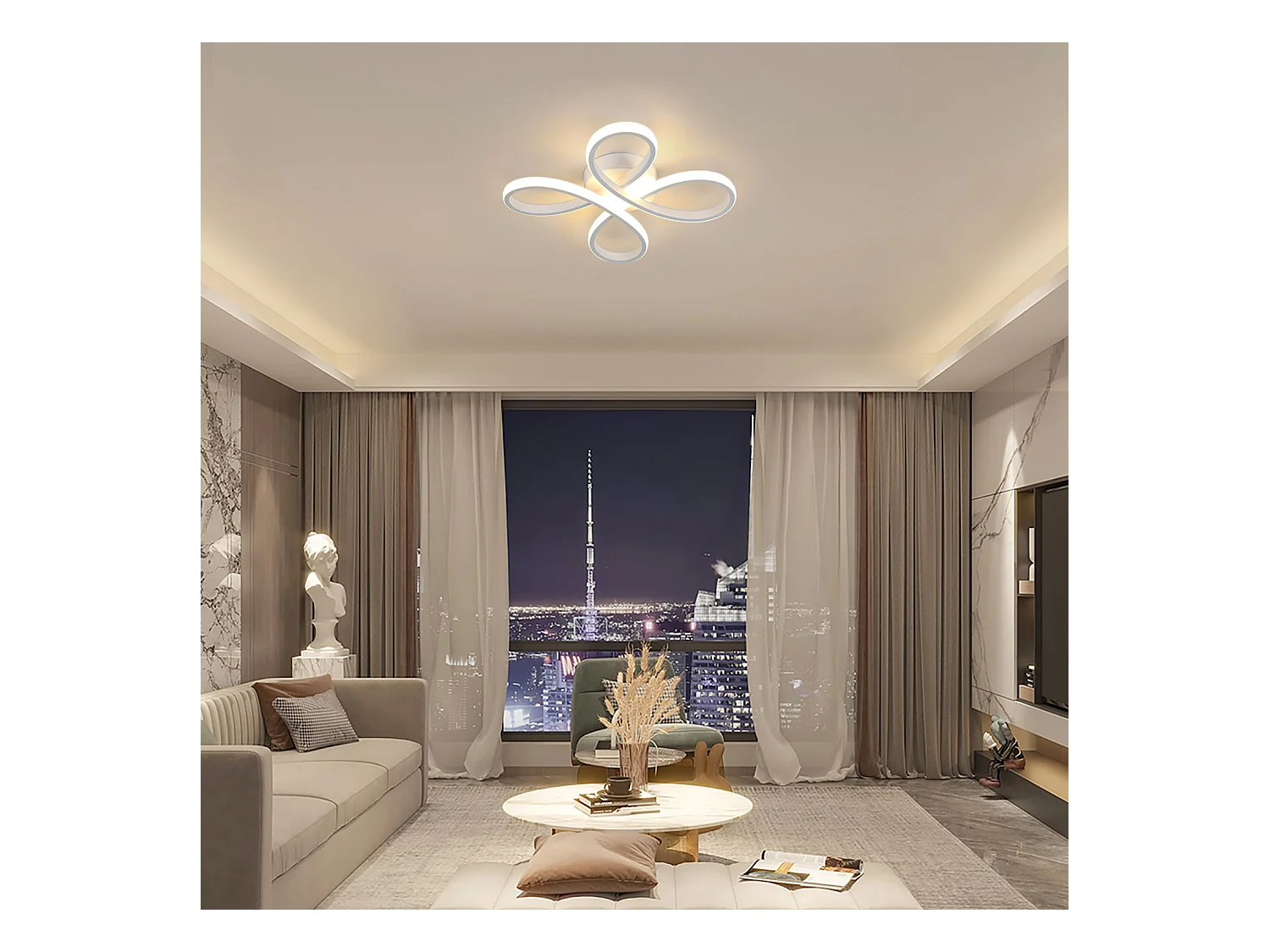 Plafonnier LED moderne en aluminium en forme de pétales blanc Éclairage élégant pour cuisine, chambre, salon et plus encore （Lumière chaude)