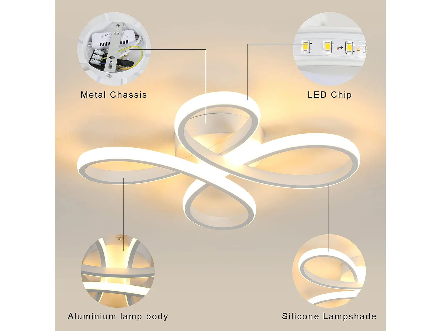 Plafonnier LED moderne en aluminium en forme de pétales blanc Éclairage élégant pour cuisine, chambre, salon et plus encore （Lumière chaude)