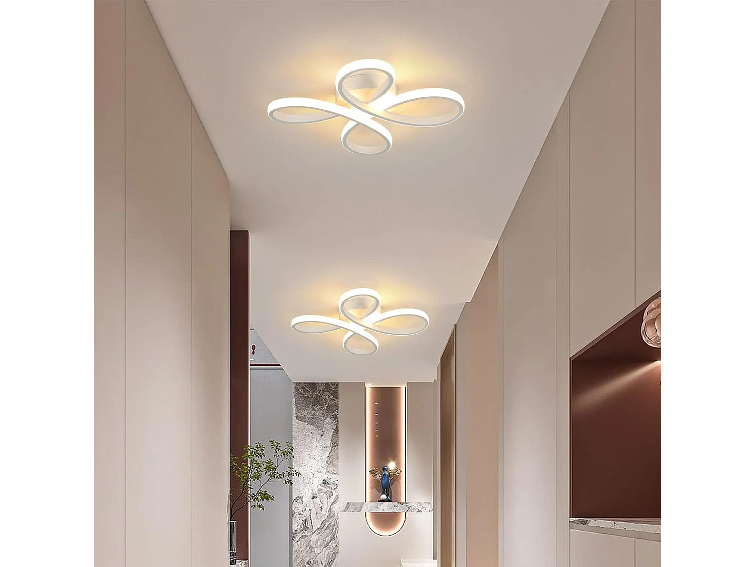 Plafonnier LED moderne en aluminium en forme de pétales blanc Éclairage élégant pour cuisine, chambre, salon et plus encore （Lumière chaude)