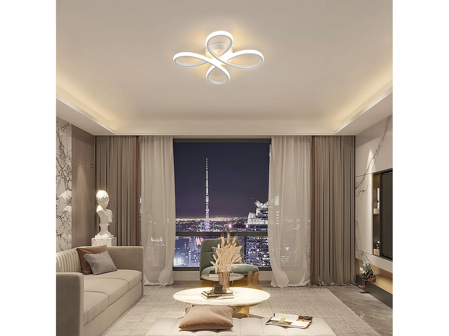 Plafonnier LED moderne en aluminium en forme de pétales blanc Éclairage élégant pour cuisine, chambre, salon et plus encore （Lumière chaude)