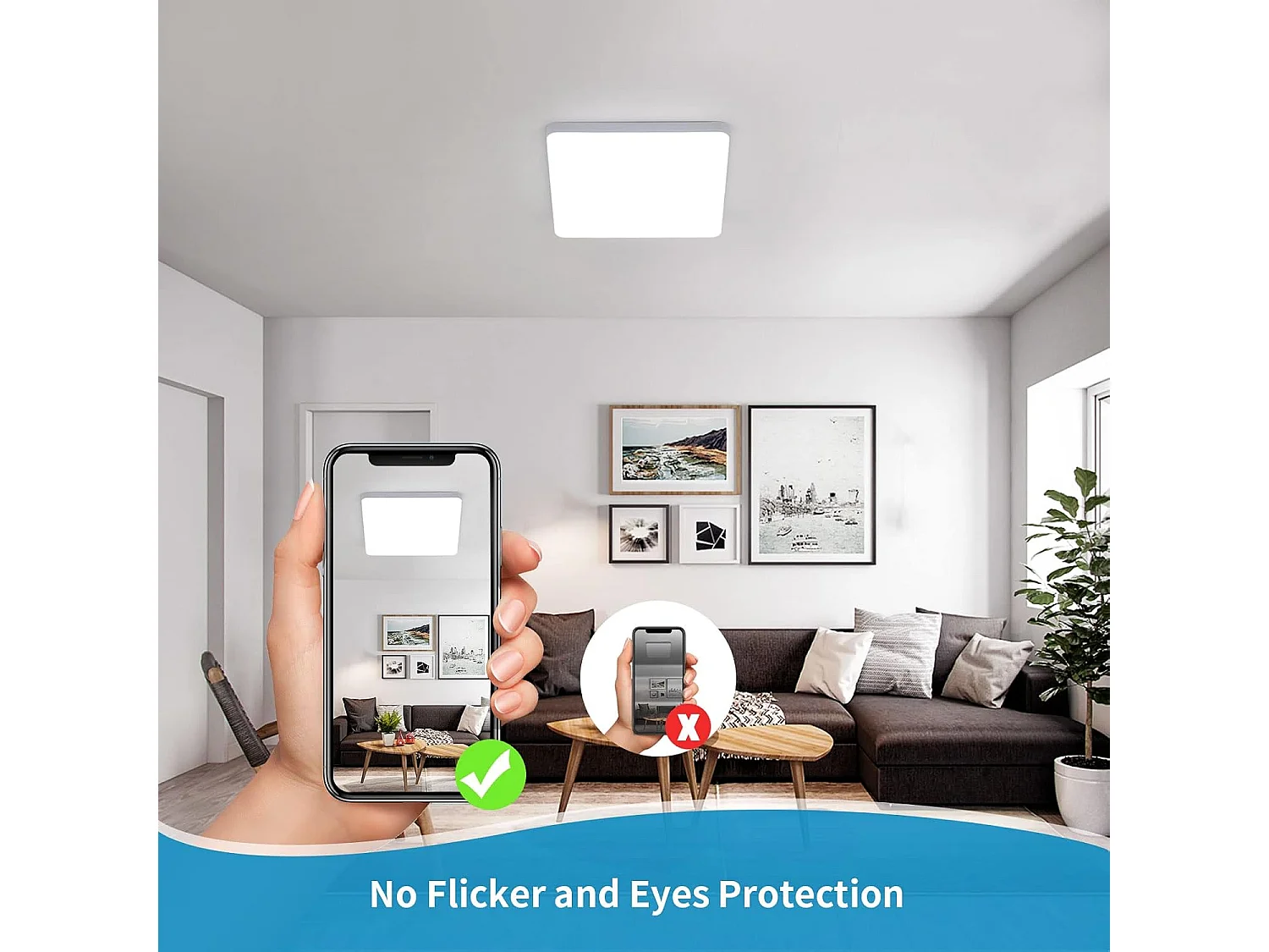 Plafonnier LED, Blanc Carré 23*4 CM, 36W 6500K Blanc Froid, en Plastique, Idéal pour Chambre Couloir Entrée