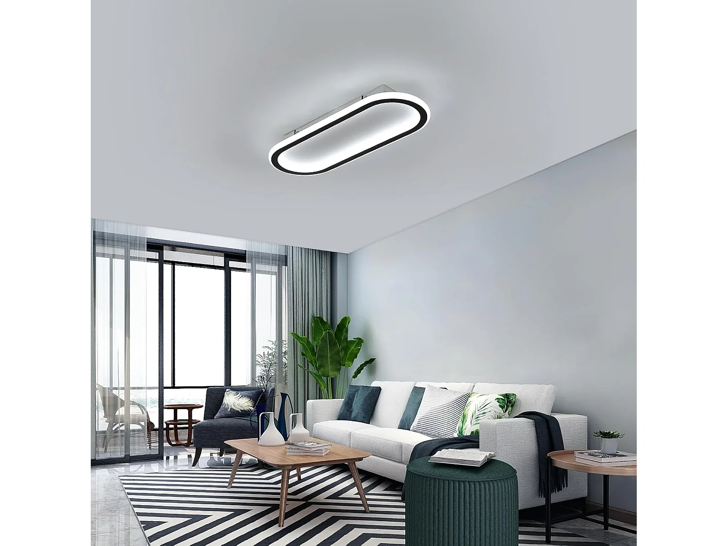 Plafonnier Moderne de Forme Piste - Noir + Blanc 41.5x16.5x5cm, 33W, Lumière Blanche 6500K, 220V