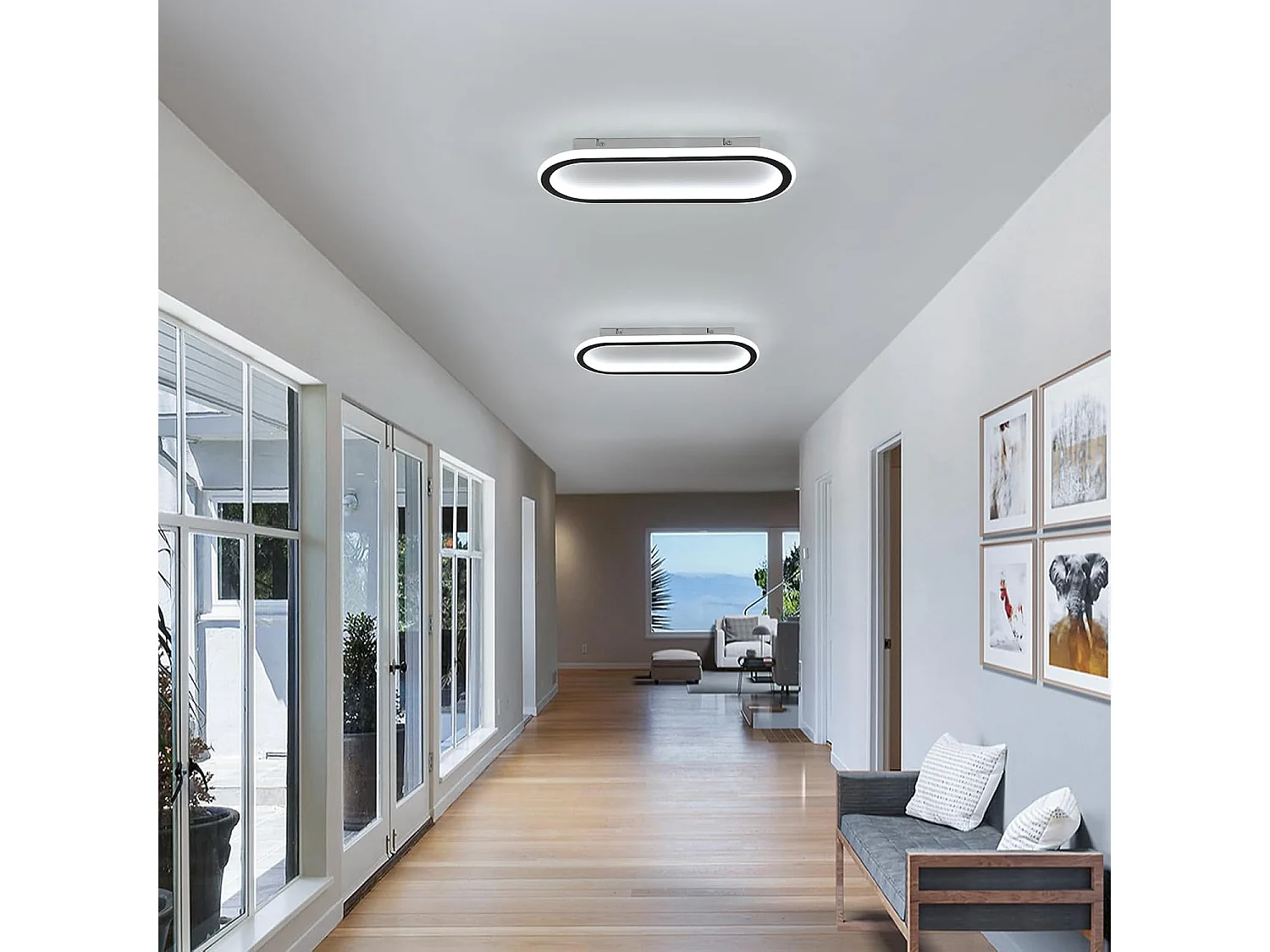 Plafonnier Moderne de Forme Piste - Noir + Blanc 41.5x16.5x5cm, 33W, Lumière Blanche 6500K, 220V