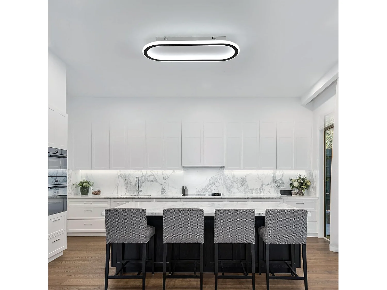 Plafonnier Moderne de Forme Piste - Noir + Blanc 41.5x16.5x5cm, 33W, Lumière Blanche 6500K, 220V