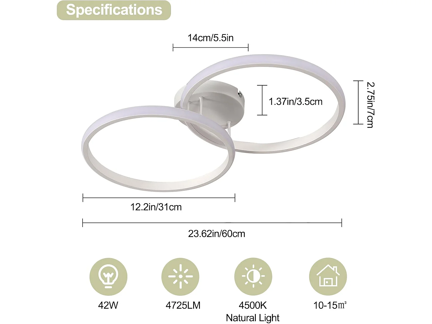 Lampe LED Moderne, 42W 4725LM LED Plafond Lampe Slaapkamer Lampe Keuken, Witte Lamp Plafond Neutraal Wit 4500K voor Slaapkamer Woonkamer Keuken Gang