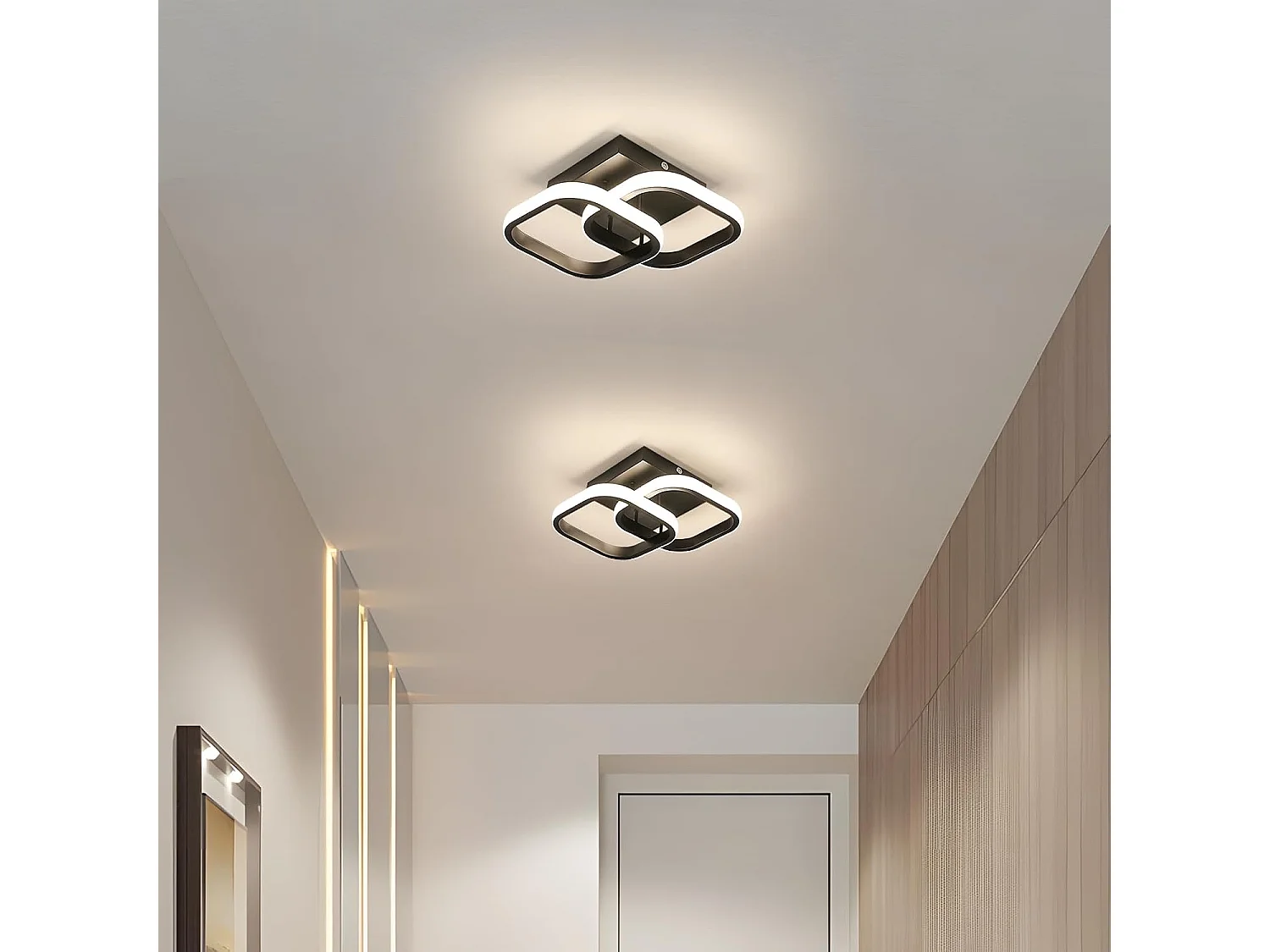 Plafonnier LED Lumière à trois couleurs Plafonnier Noir Double Carré Design Aluminium et Fer Forgé Plafonniers Lampe de Salon