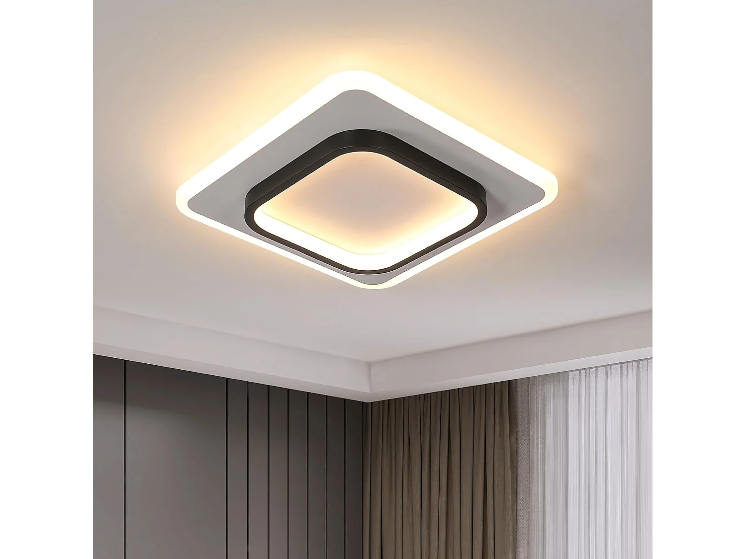 Plafonnier LED Moderne 30W 3375LM Carré Acrylique Noir  Luminaire Élégant pour Salon Chambre Cuisine Couloir 30CM（Lumière Chaude 3000K）