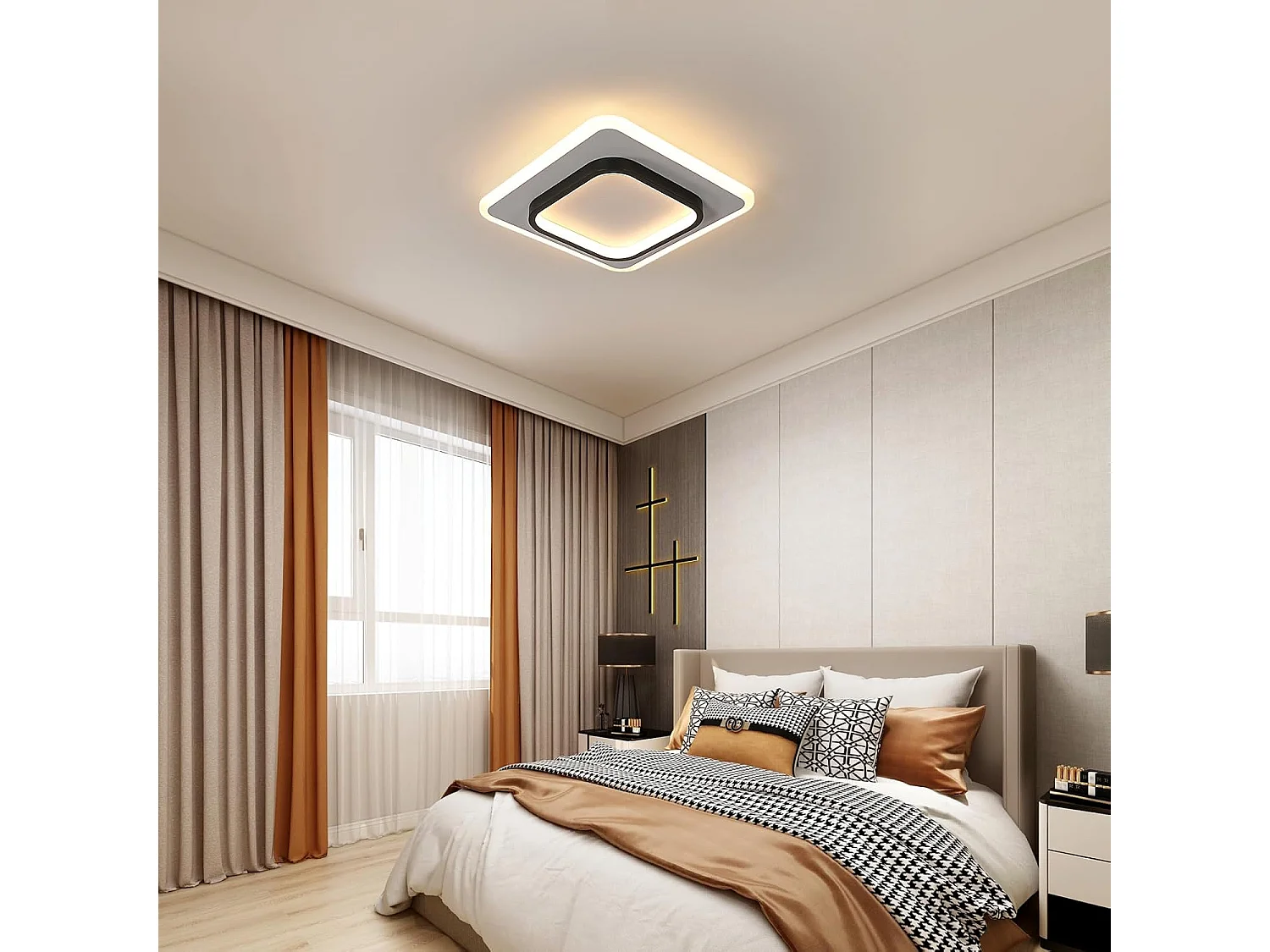 Plafonnier LED Moderne 30W 3375LM Carré Acrylique Noir  Luminaire Élégant pour Salon Chambre Cuisine Couloir 30CM（Lumière Chaude 3000K）