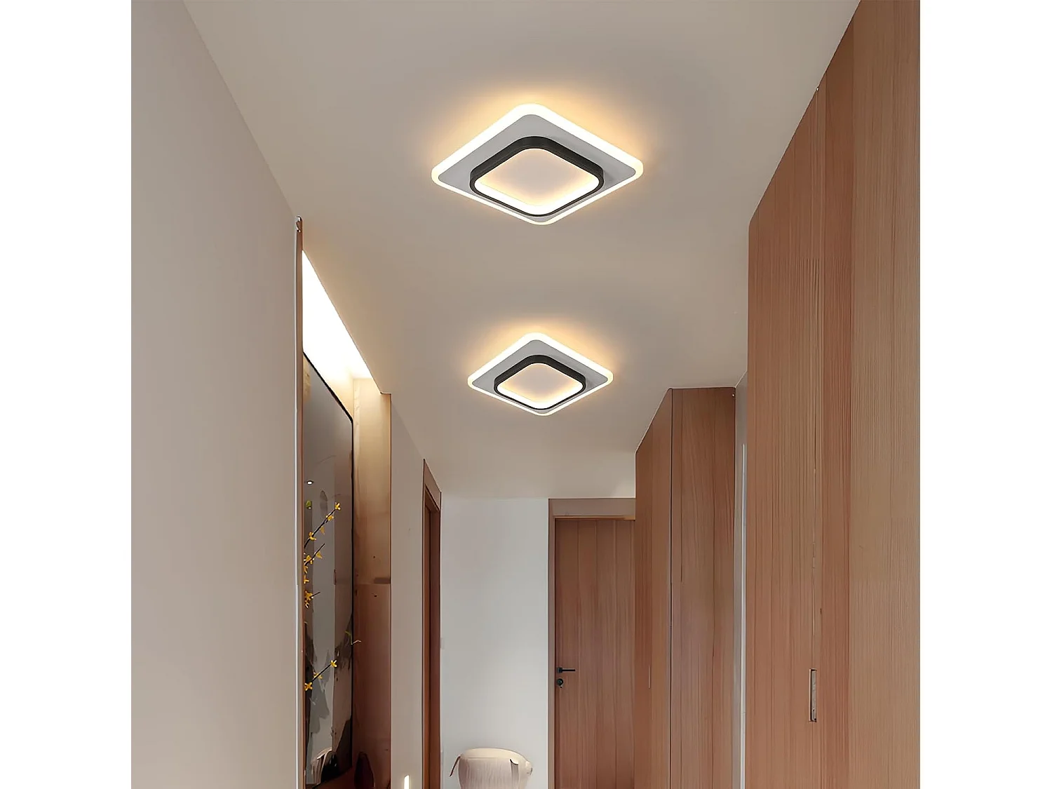 Plafonnier LED Moderne 30W 3375LM Carré Acrylique Noir  Luminaire Élégant pour Salon Chambre Cuisine Couloir 30CM（Lumière Chaude 3000K）