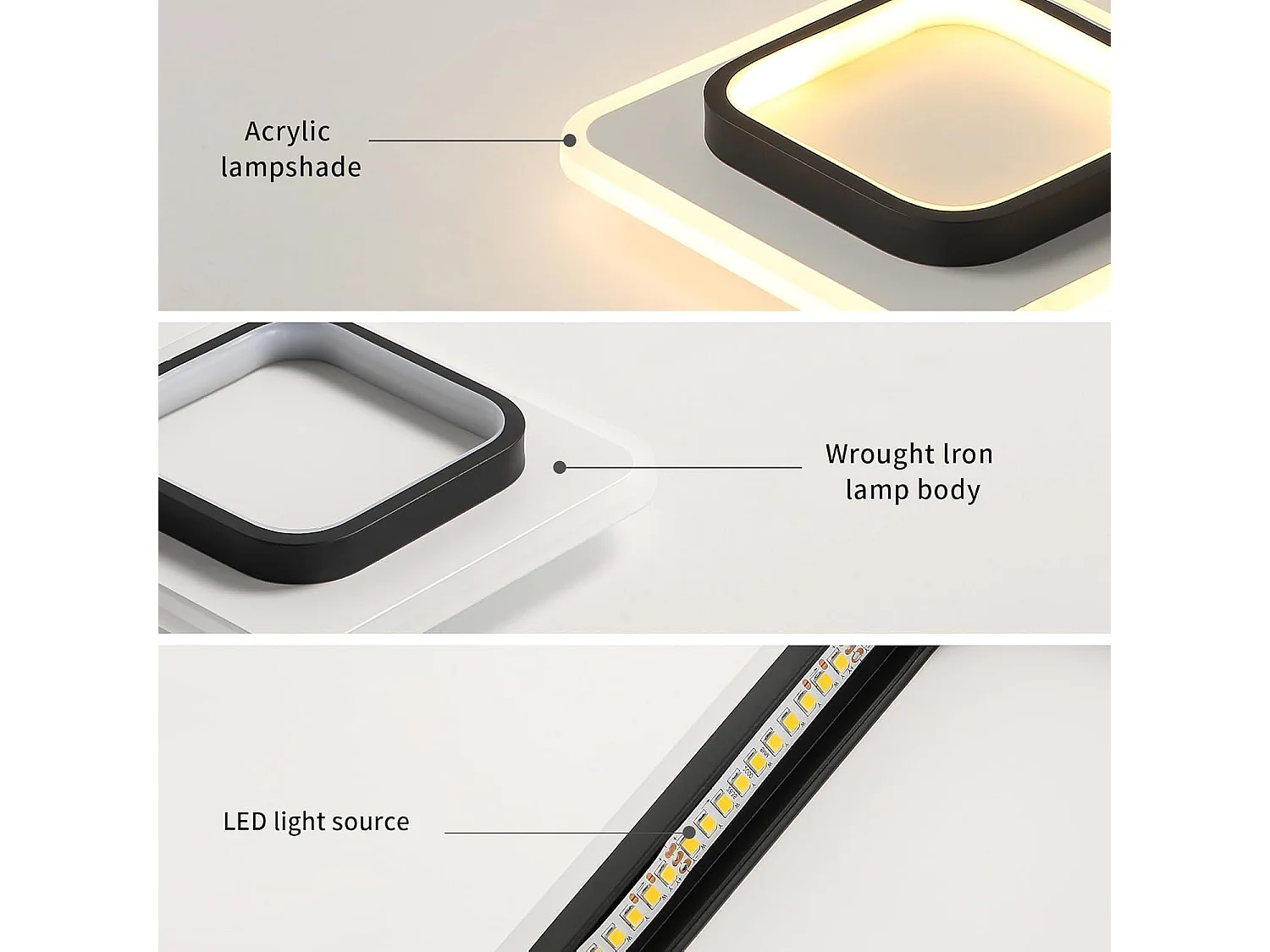 Plafonnier LED Moderne 30W 3375LM Carré Acrylique Noir  Luminaire Élégant pour Salon Chambre Cuisine Couloir 30CM（Lumière Chaude 3000K）