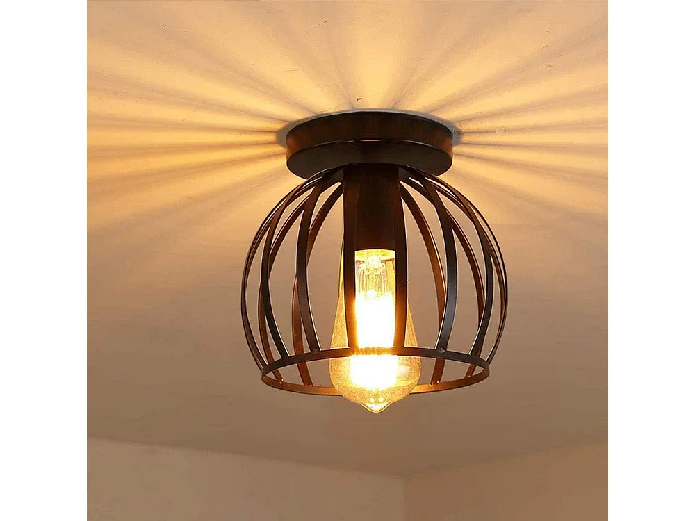 Plafonnier vintage industrielle design forme cage lampe de plafond métal luminaire pour Salon Chambre Salle à manger (sans ampoule) (x 1)