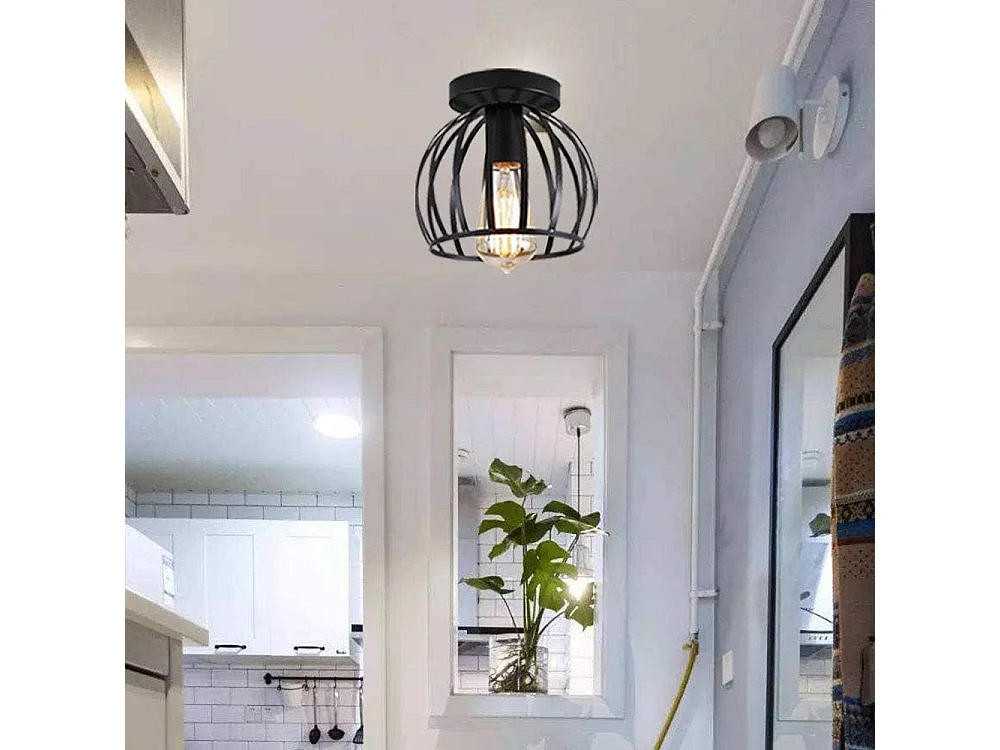 Plafonnier vintage industrielle design forme cage lampe de plafond métal luminaire pour Salon Chambre Salle à manger (sans ampoule) (x 1)