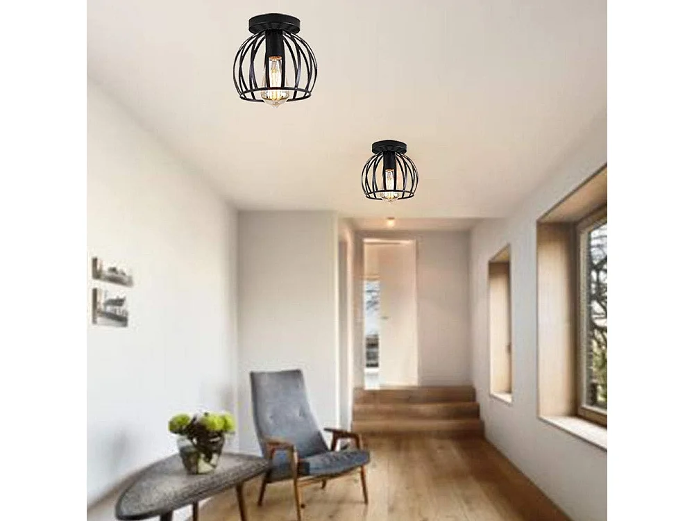 Plafonnier vintage industrielle design forme cage lampe de plafond métal luminaire pour Salon Chambre Salle à manger (sans ampoule) (x 1)